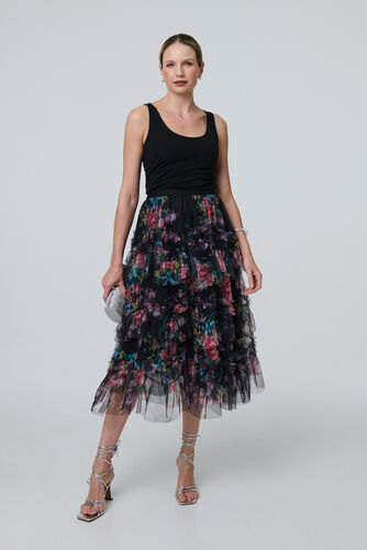 Izabel London – Floral Semi Sheer Mesh Ruffled Midi Dress